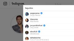 El brasile&ntilde;o del PSG, Neymar, sigue en Instagram al defensa del Real Madrid, Sergio Ramos.