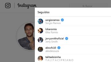 El brasileño del PSG, Neymar, sigue en Instagram al defensa del Real Madrid, Sergio Ramos.