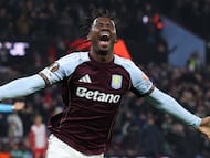 BIRMINGHAM (United Kingdom), 29/01/2026.- Jamaldeen Jimoh-Aloba of Aston Villa celebrates after he scores the 3-2 goal during the UEFA Europa League match between Aston Villa and FC Salzburg, in Birmingham, Britain, 29 January 2026. (Reino Unido, Salzburgo) EFE/EPA/ADAM VAUGHAN
