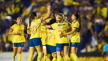 Nicolette Hernandez celebrates her goal 2-0 of America during the Quarter-Finals second leg match between America and FC Juarez as part of the Torneo Clausura 2025, Liga MX Femenil at Ciudad de los Deportes Stadium on April 26, 2025 in Mexico City, Mexico.