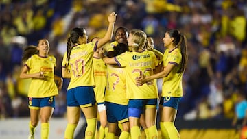 Nicolette Hernandez celebrates her goal 2-0 of America during the Quarter-Finals second leg match between America and FC Juarez as part of the Torneo Clausura 2025, Liga MX Femenil at Ciudad de los Deportes Stadium on April 26, 2025 in Mexico City, Mexico.