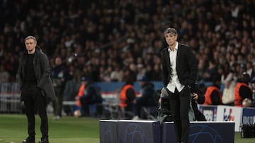 Paris (France), 13/02/2024.- Paris Saint Germain's head coach Luis Enrique (L) and Real Sociedad's head coach Imanol Alguacil look on during the UEFA Champions League Round of 16, 1st leg match between Paris Saint Germain (PSG) and Real Sociedad in Paris, France, 14 February 2024. (Liga de Campeones, Francia) EFE/EPA/CHRISTOPHE PETIT TESSON
