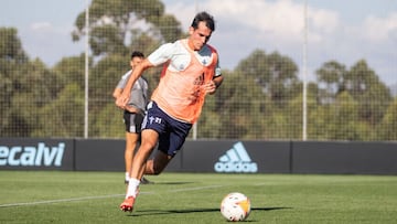 Augusto Solari durante el entrenamiento previo al encuentro contra el C&aacute;diz.