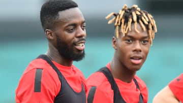 I?aki y Nico Williams durante un entrenamiento con el Athletic.