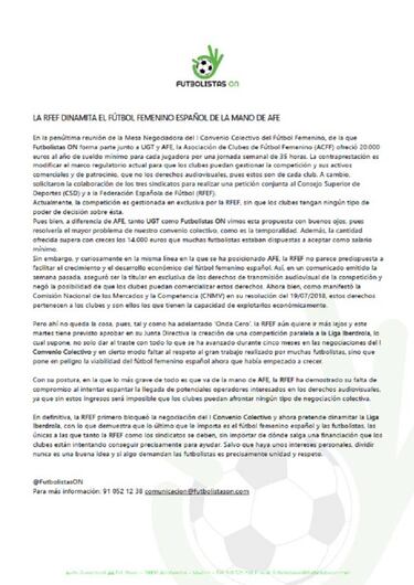 Guerra en el fútbol: Futbolistas ON acusa a la RFEF y AFE de "dinamitar" la Liga Iberdrola