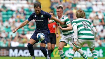 Blackburn Rovers' Ben Brereton Diaz (left) and Celtic's David Turnbull battle for the ball during a pre-season friendly match at Celtic Park, Glasgow. Picture date: Saturday July 16, 2022. (Photo by Andrew Milligan/PA Images via Getty Images)