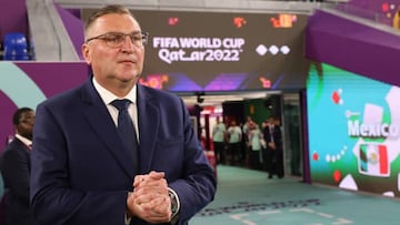 22 November 2022, Qatar, Doha: Soccer: World Cup, Mexico - Poland, Preliminary round, Group C, Matchday 1, Stadium 974, Coach Czeslaw Michniewicz of Poland is waiting for the match to start. Photo: Christian Charisius/dpa (Photo by Christian Charisius/picture alliance via Getty Images)