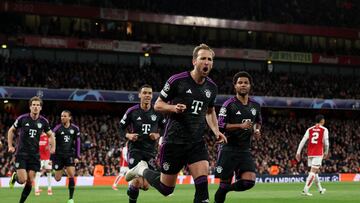 Harry Kane celebra el segundo gol del Bayern ante el Arsenal.