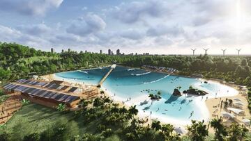 Recreación de una piscina de olas Wavegarden como la que tendrá el centro comercial Solia Madrid en 2020.