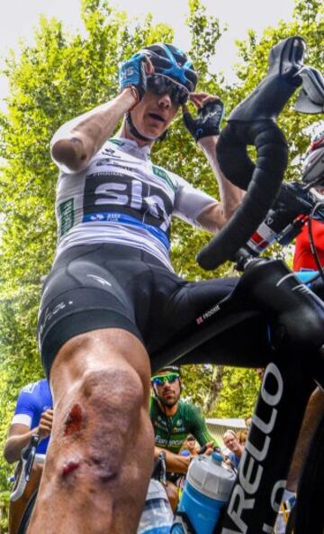 Christopher Froome, durante la octava etapa de La Vuelta Ciclista a España 2014, en su 69 edición, que ha partido de Baeza (Jaén) y que terminará en Albacete, con una distancia de 207 kilómetros. 