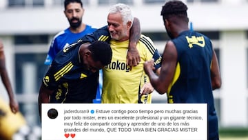 Jhon Durán se despide de Mourinho