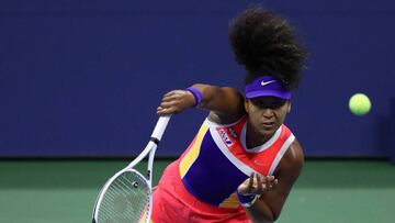 NEW YORK, NEW YORK - SEPTEMBER 06: Naomi Osaka of Japan serves during her Women’s Singles fourth round match against Anett Kontaveit of Estonia on Day Seven of the 2020 US Open at the USTA Billie Jean King National Tennis Center on September 6, 2020