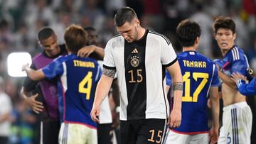 Wolfsburg (Germany), 09/09/2023.- Germany's Niklas Suele reacts after the friendly soccer match between Germany and Japan in Wolfsburg, Germany, 09 September 2023. (Futbol, Amistoso, Alemania, Japón) EFE/EPA/FILIP SINGER
