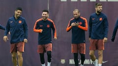 Messi en el entrenamiento del Barcelona. 