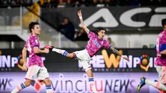 LA SPEZIA, ITALY - FEBRUARY 19: Angel Di Maria of Juventus scores his team's second goal during the Serie A match between Spezia Calcio and Juventus at Stadio Alberto Picco on February 19, 2023 in La Spezia, Italy. (Photo by Daniele Badolato - Juventus FC/Juventus FC via Getty Images)