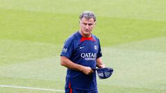 PARIS, FRANCE - AUGUST 04: Paris Saint-Germain Head Coach Christophe Galtier walks in the field during the training of Paris at Camp des Loges on August 4, 2022 in Paris, France. (Photo by Antonio Borga/Eurasia Sport Images/Getty Images)