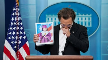 Actor Matthew McConaughey, a native of Uvalde, Texas as well as a father and a gun owner, becomes emotional as he holds up a picture of 10-year-old victim Alithia Ramirez as he speaks to reporters about the school shooting in Uvalde during a press briefing at the White House in Washington, U.S., June 7, 2022. REUTERS/Kevin Lamarque REFILE - ADDING VICTIM'S NAME TPX IMAGES OF THE DAY