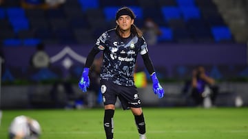 Aug 7, 2025; Carson, CA, USA; Santos Laguna goalkeeper Carlos Acevedo (1) defends the goal against the LA Galaxy during the first half at Dignity Health Sports Park. Mandatory Credit: Gary A. Vasquez-Imagn Images