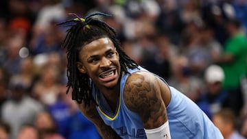 MINNEAPOLIS, MN - APRIL 24: Ja Morant #12 of the Memphis Grizzlies looks on against the Minnesota Timberwolves in the fourth quarter of the game during Game Four of the Western Conference First Round at Target Center on April 24, 2022 in Minneapolis, Minnesota. The Timberwolves defeated the Grizzlies 119-118 to tie the series 2-2. NOTE TO USER: User expressly acknowledges and agrees that, by downloading and or using this Photograph, user is consenting to the terms and conditions of the Getty Images License Agreement.   David Berding/Getty Images/AFP
== FOR NEWSPAPERS, INTERNET, TELCOS & TELEVISION USE ONLY ==