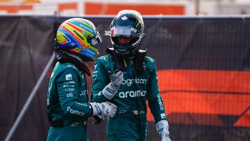 Helmets, Portrait, Baku City Circuit, GP2304a, F1, GP, Azerbaijan
Fernando Alonso, Aston Martin F1 Team, and Lance Stroll, Aston Martin F1 Team, in Parc Ferme after Qualifying