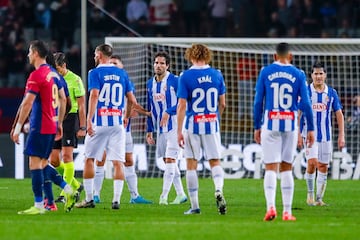 Los jugadores del Espanyol, en el derbi.


