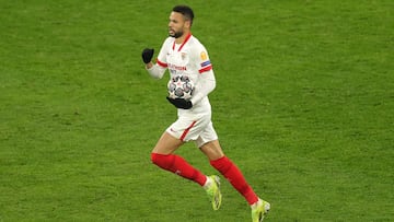 En Nesyri, tras anotar su primer gol en Dortmund.