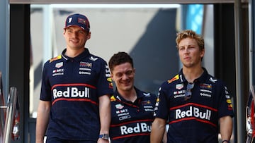 Formula One F1 - Australian Grand Prix - Albert Park Grand Prix Circuit, Melbourne, Australia - March 13, 2025 Red Bull's Max Verstappen and Red Bull's Liam Lawson at the Albert Park Grand Prix Circuit ahead of the Australian Grand Prix REUTERS/Edgar Su
