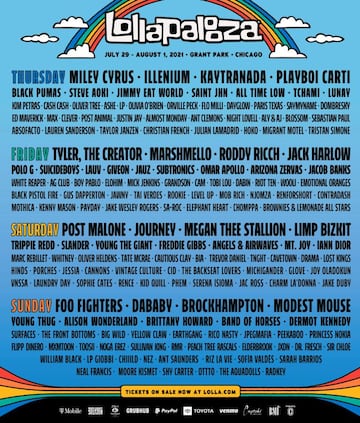 Lineup del Lollapalooza 2021