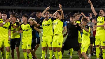 Celebración de los jugadores del Girona en el Heliodoro Rodríguez López