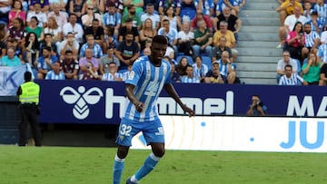 Moussa Diarra, durante el Málaga - Villarreal B.