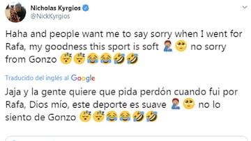 Mensaje de Kyrgios en su perfil de Twitter.