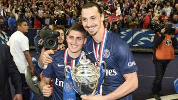 Verratti e Ibrahimovic celebran el t&iacute;tulo. 