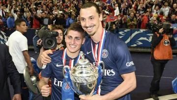 Verratti e Ibrahimovic celebran el t&iacute;tulo. 