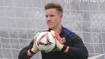 Ter Stegen, en un entrenamiento con el Barça.
