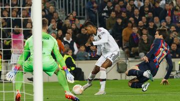 Soccer Football - Europa League - Play-Off First Leg - FC Barcelona v Manchester United - Camp Nou, Barcelona, Spain - February 16, 2023 Manchester United's Marcus Rashford scores their first goal REUTERS/Albert Gea