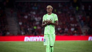 Lamine Yamal celebra su gol durante el partido de LaLiga EA Sports contra el Mallorca.
