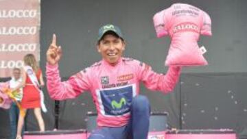 Nairo Quintana celebra el Giro de Italia 2014.