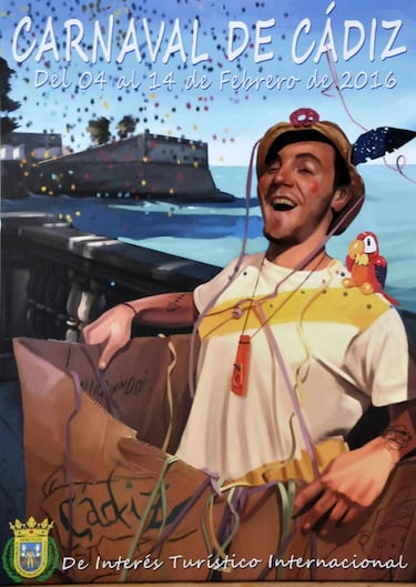 ‘Al liquindoi’, obra del gaditano Rafael Caballero Gómez, fue el cartel elegido entre 53 propuestas. El autor retrata a un personaje muy gaditano en plena esencia carnavalera, con la Alameda de Cádiz como fondo.