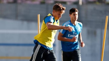 Marcos Llorente, en el entrenamiento del Real Madrid.