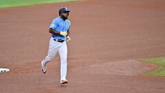 ST PETERSBURG, FLORIDA - APRIL 02: Randy Arozarena #56 of the Tampa Bay Rays runs the bases after hitting a home run in the fourth inning against the Detroit Tigers at Tropicana Field on April 02, 2023 in St Petersburg, Florida.   Julio Aguilar/Getty Images/AFP (Photo by Julio Aguilar / GETTY IMAGES NORTH AMERICA / Getty Images via AFP)