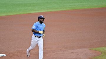 ST PETERSBURG, FLORIDA - APRIL 02: Randy Arozarena #56 of the Tampa Bay Rays runs the bases after hitting a home run in the fourth inning against the Detroit Tigers at Tropicana Field on April 02, 2023 in St Petersburg, Florida.   Julio Aguilar/Getty Images/AFP (Photo by Julio Aguilar / GETTY IMAGES NORTH AMERICA / Getty Images via AFP)