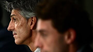 Real Sociedad's Spanish coach Imanol Alguacil gives a press conference on the eve of the UEFA Champions League group D football match between Inter Milan and Real Sociedad at the San Siro Stadium in Milan, on December 11, 2023. (Photo by MARCO BERTORELLO / AFP)