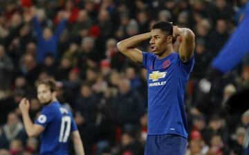 Manchester United's Marcus Rashford looks dejected after a missed chance