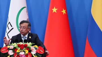 Colombia's President Gustavo Petro speaks during the opening ceremony for the China-CELAC Forum ministerial meeting in Beijing, China May 13, 2025. REUTERS/Florence Lo/Pool