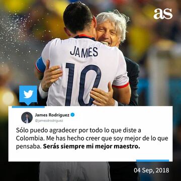 Tras la salida de José Pékerman de la Selección, James envió un emotivo mensaje en su cuenta de Twitter al técnico argentino