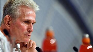 Bayern Munich&#039;s German head coach Jupp Heynckes listens during a press conference at the stadium in Munich, southern Germany, on April 24, 2018 on the eve of the UEFA Champions League first leg semi-final football match between Bayern Munich and Real