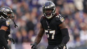 BALTIMORE, MD - NOVEMBER 18: Inside Linebacker C.J. Mosley #57 of the Baltimore Ravens reacts after a play in the fourth quarter against the Cincinnati Bengals at M&amp;T Bank Stadium on November 18, 2018 in Baltimore, Maryland.   Patrick Smith/Getty Images/AFP
 == FOR NEWSPAPERS, INTERNET, TELCOS &amp; TELEVISION USE ONLY ==