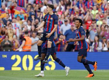 3-0. Gavi celebra el tercer gol que anota en el minuto 69 de partido.