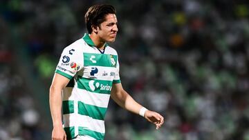 Alan Cervantes of Santos during the game Santos vs Atletico San Luis corresponding to 17th round of the Torneo Apertura Grita Mexico A21 of the Liga BBVA MX, at TSM Corona Stadium, on November 08, 2021.
<br><br>
Alan Cervantes de Santos