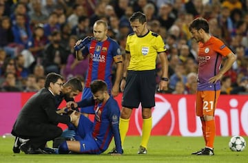 Piqué received medical attention on the pitch and was substituted during the first half of Barcelona's 4-0 win over Manchester City